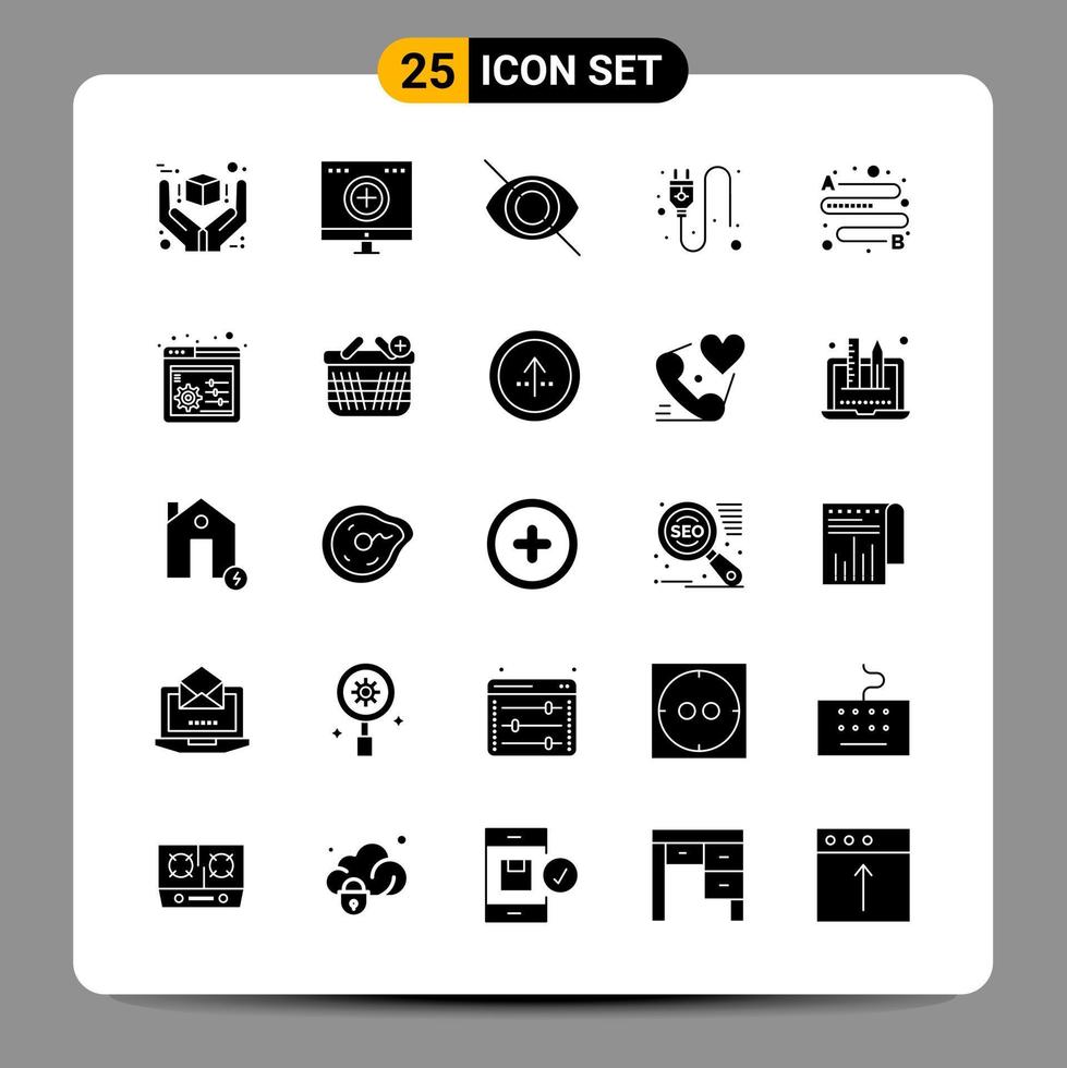 25 sinais de símbolos de glifos de pacote de ícones pretos para designs responsivos em fundo branco. conjunto de 25 ícones. vetor