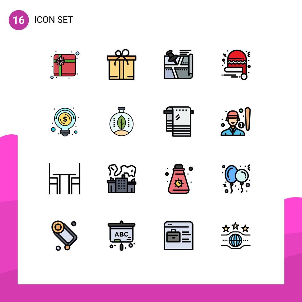 pacote de linha vetorial editável de 16 linhas simples cheias de cores planas de lâmpada de posição de negócios de dinheiro santa elementos de design de vetor criativo editáveis