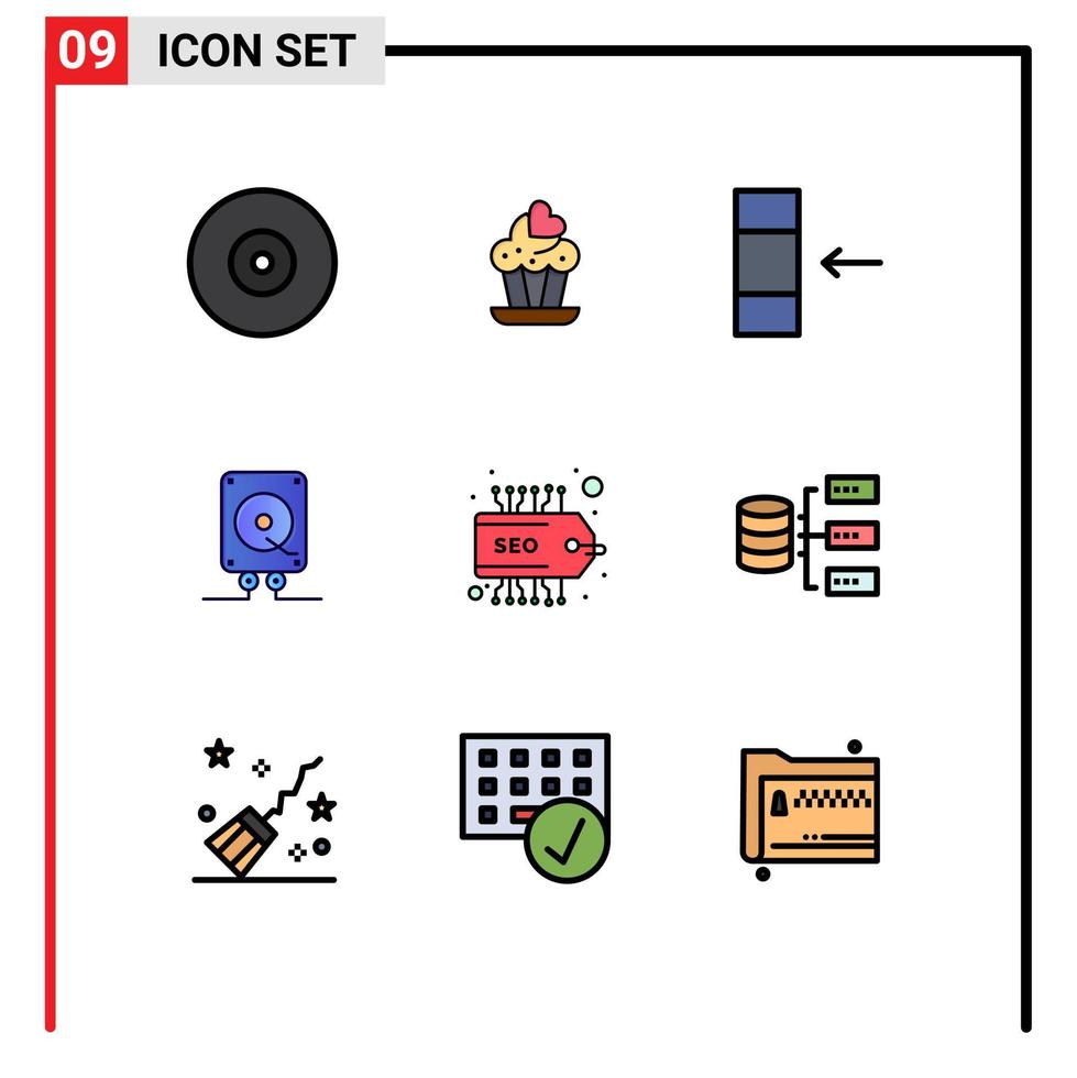 9 ícones criativos sinais e símbolos modernos de dados seo data label computando elementos de design de vetores editáveis
