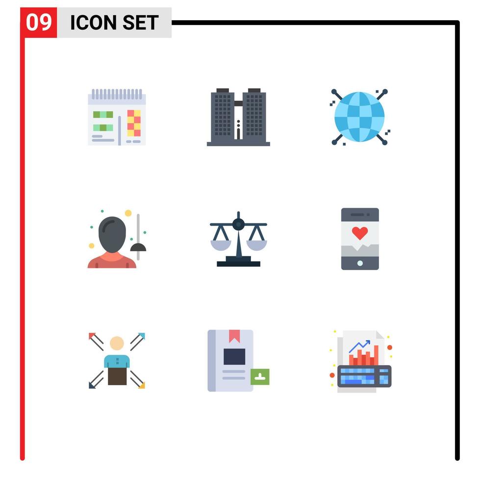 pacote de ícones de vetores de ações de 9 sinais e símbolos de linha para equilíbrio de lei foco espada esgrima elementos de design de vetores editáveis