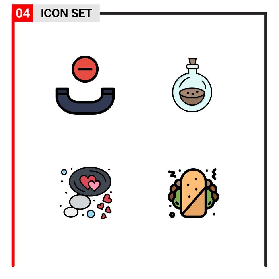 conjunto de 4 sinais de símbolos de ícones de interface do usuário modernos para chamada amor spray de perfume burrito elementos de design de vetores editáveis
