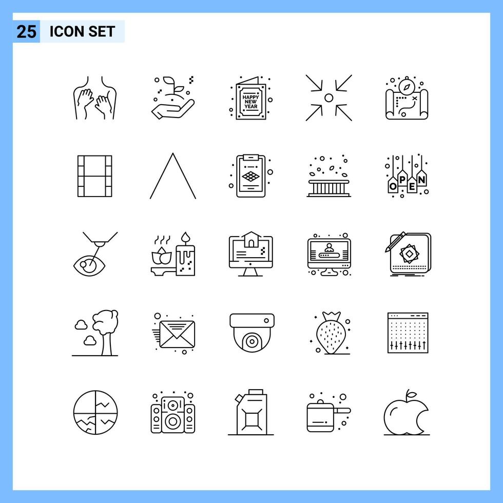 25 ícones. símbolos de contorno criativo de estilo de linha. sinal de ícone de linha preta isolado no fundo branco. vetor