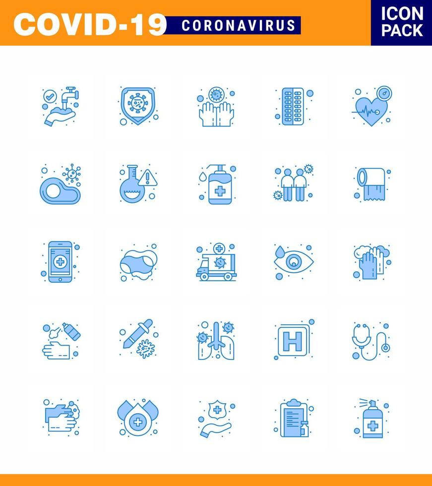 25 pacote de ícones de epidemia de coronavírus azul chupar como pílula de coração antivírus médico sujo coronavírus viral 2019nov doença vetor elementos de design