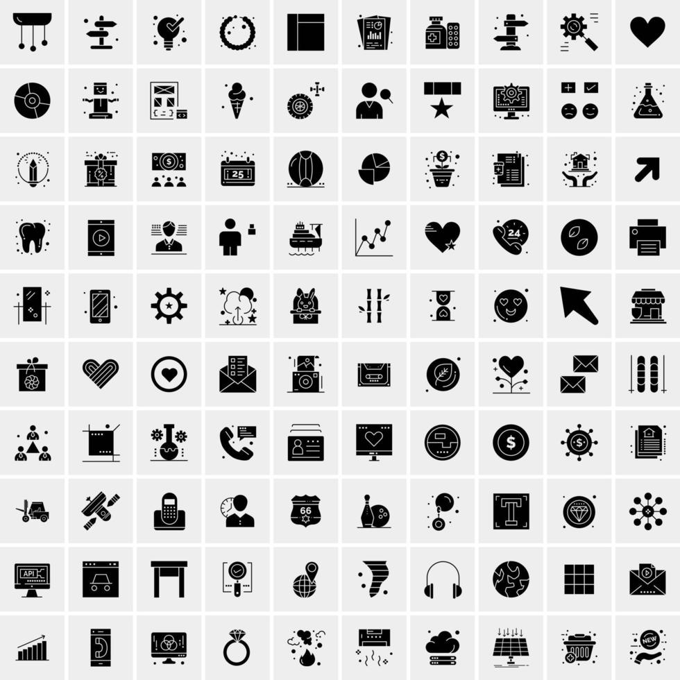 conjunto de 100 ícones de glifo sólido de negócios vetor