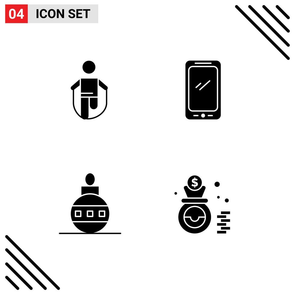4 glifos sólidos vetoriais temáticos e símbolos editáveis de atividade iphone corda telefone inteligente elementos de design vetorial editáveis de páscoa vetor