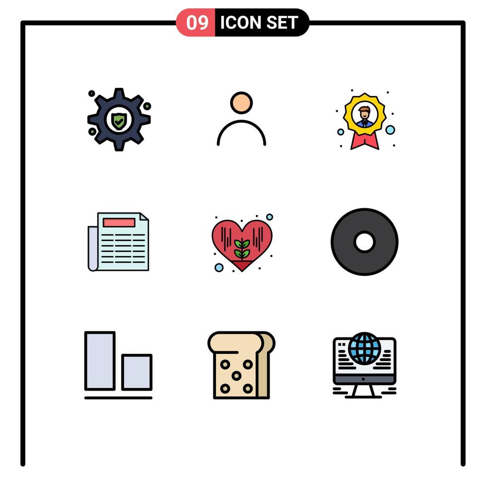 pacote de interface do usuário de 9 cores planas básicas de linhas preenchidas de ambiente de amor avatar documento notícias editáveis elementos de design vetorial vetor