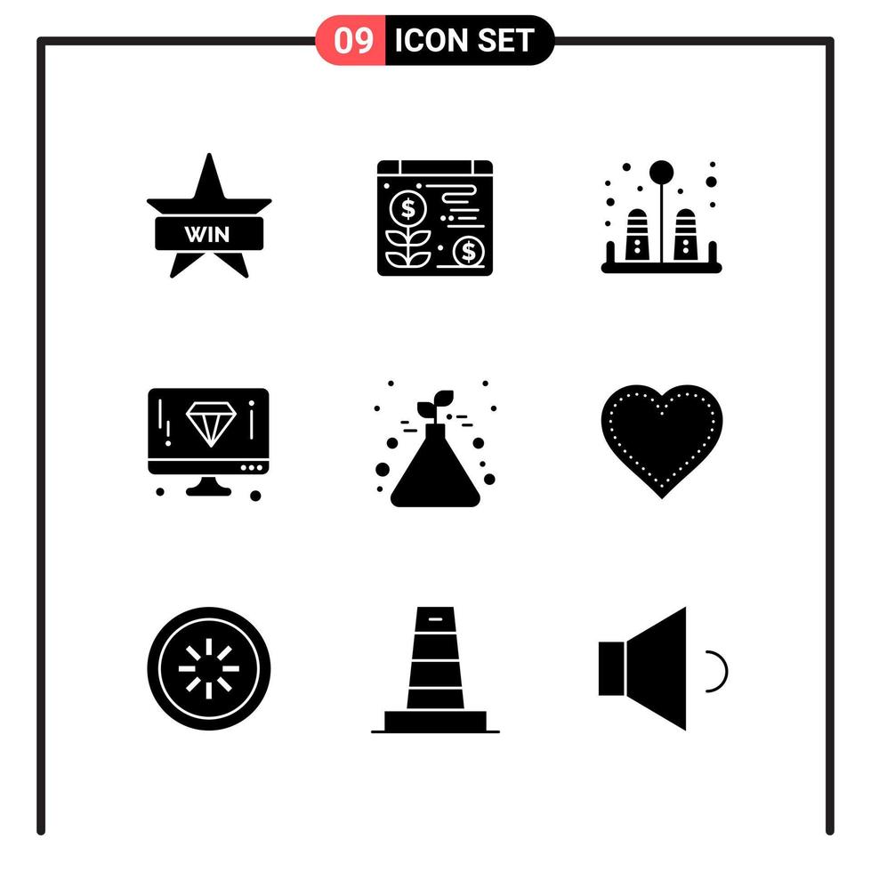 conjunto de 9 ícones de estilo sólido para web e dispositivos móveis. símbolos de glifos para impressão. sinais de ícone sólido isolados no fundo branco. conjunto de 9 ícones. vetor