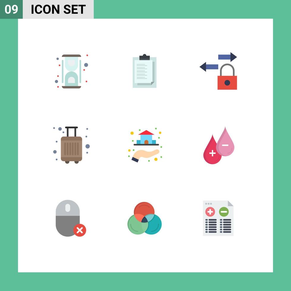 9 ícones criativos sinais e símbolos modernos de apresentação turística real bagagem bagagem elementos de design vetorial editáveis vetor