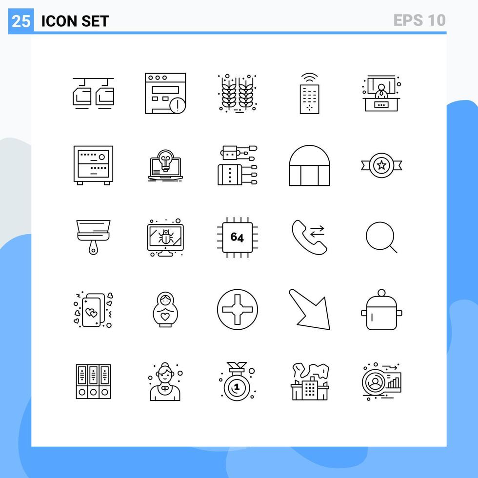 pacote de 25 sinais e símbolos de linhas modernas para mídia impressa na web, como apresentação de deck, conferência de grãos, elementos de design de vetores editáveis remotos