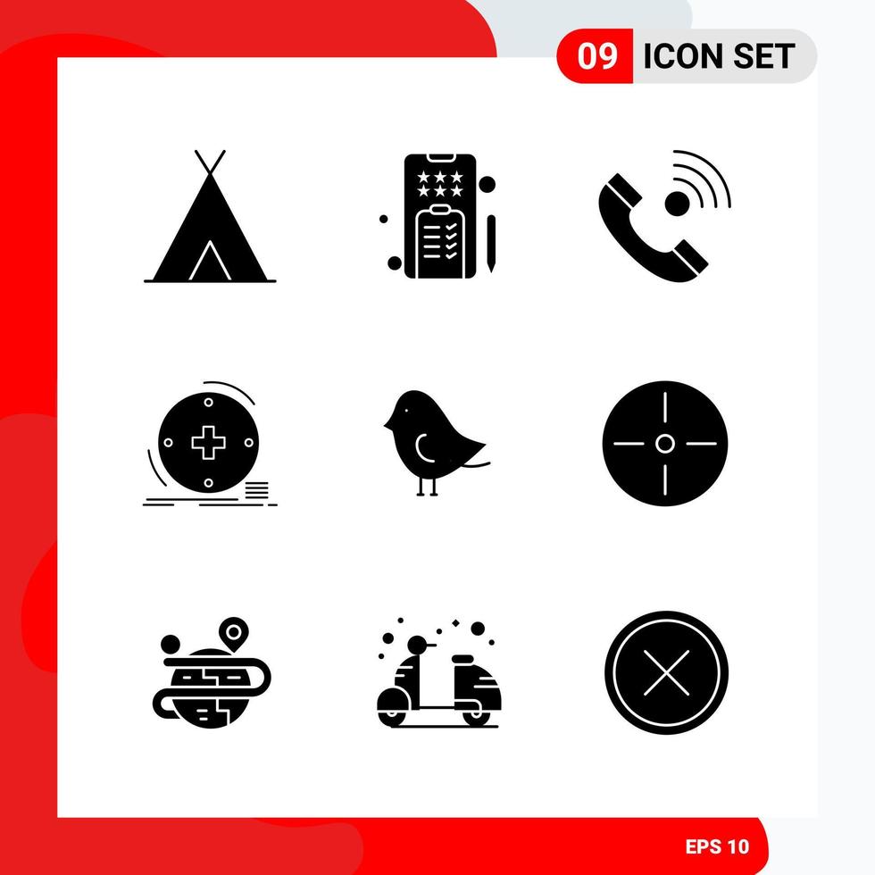 conjunto criativo de 9 ícones de glifos universais isolados no fundo branco vetor