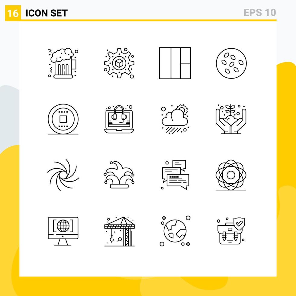 conjunto moderno de pictograma de 16 contornos de elementos de design de vetores editáveis de mídia de faixa de gergelim de consultoria de seo
