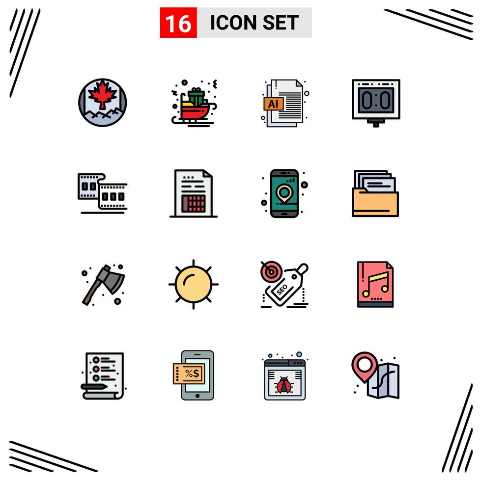 16 interface do usuário pacote de linha cheia de cores planas de sinais e símbolos modernos do estádio de cinema ai placar esportivo elementos de design de vetores criativos editáveis