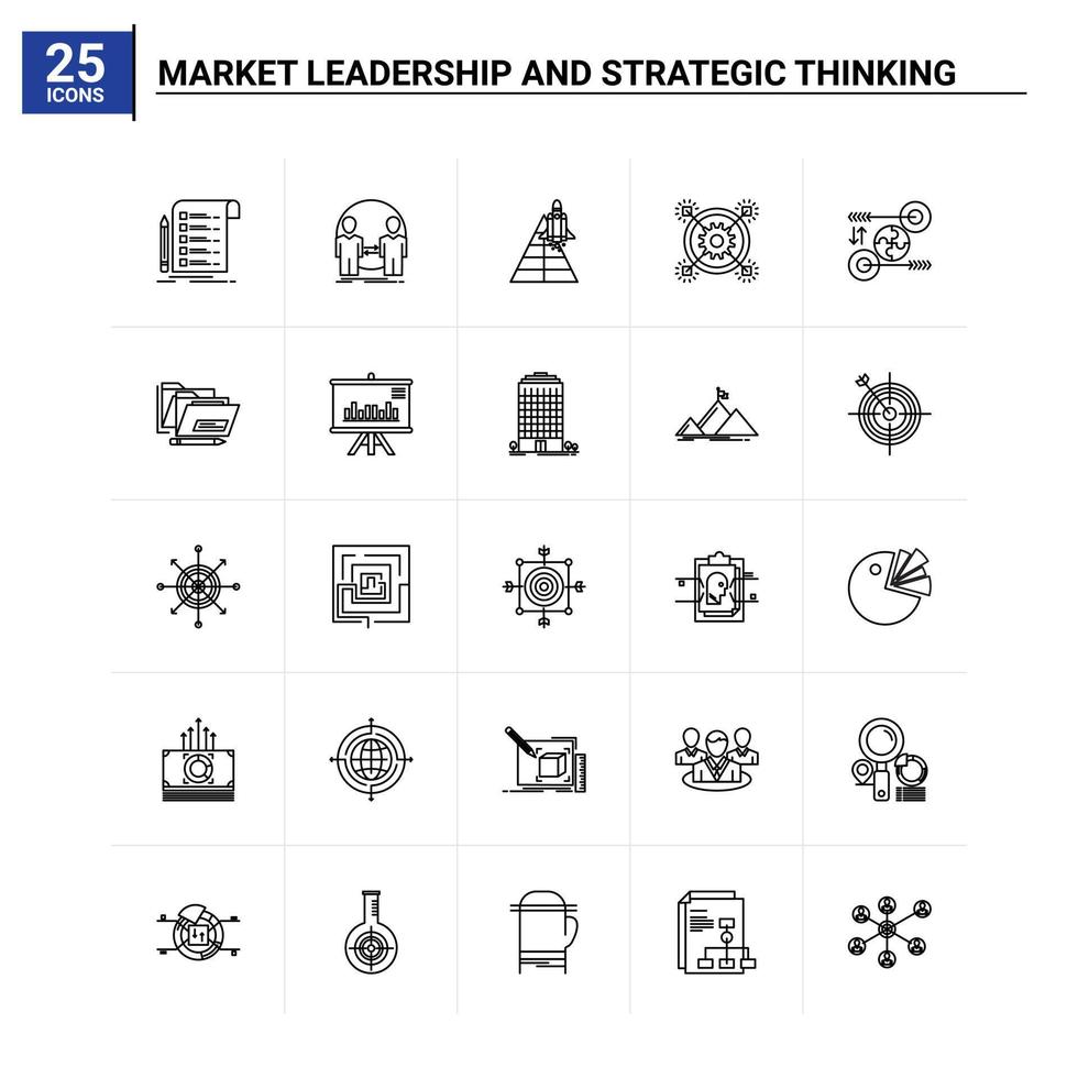 25 liderança de mercado e conjunto de ícones de pensamento estratégico fundo vetorial vetor
