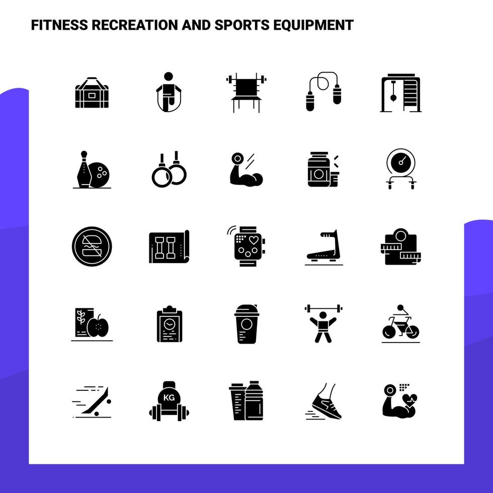25 conjunto de ícones de equipamentos esportivos e recreativos de fitness modelo de ilustração vetorial de ícone de glifo sólido para web e ideias móveis para empresa de negócios vetor