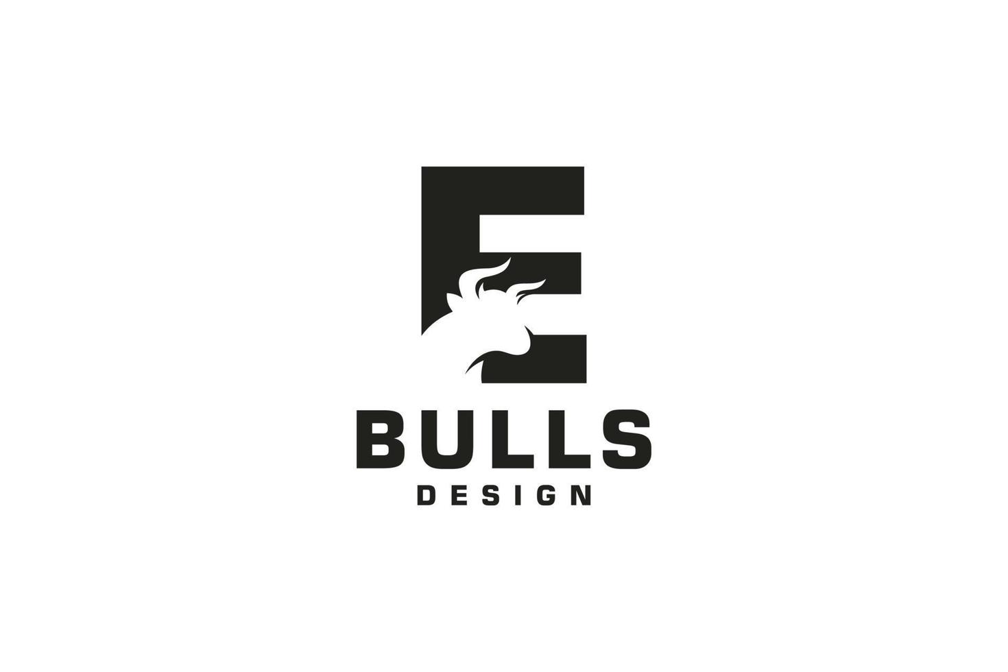 logotipo da letra e, logotipo do touro, logotipo da cabeça do touro, elemento de modelo de design do logotipo do monograma vetor