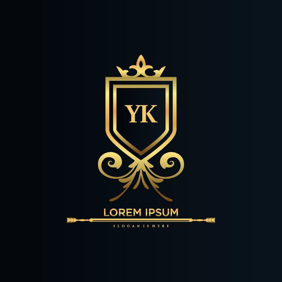 yk carta inicial com royal template.elegant com vetor de logotipo de coroa, ilustração em vetor de logotipo de letras criativas.