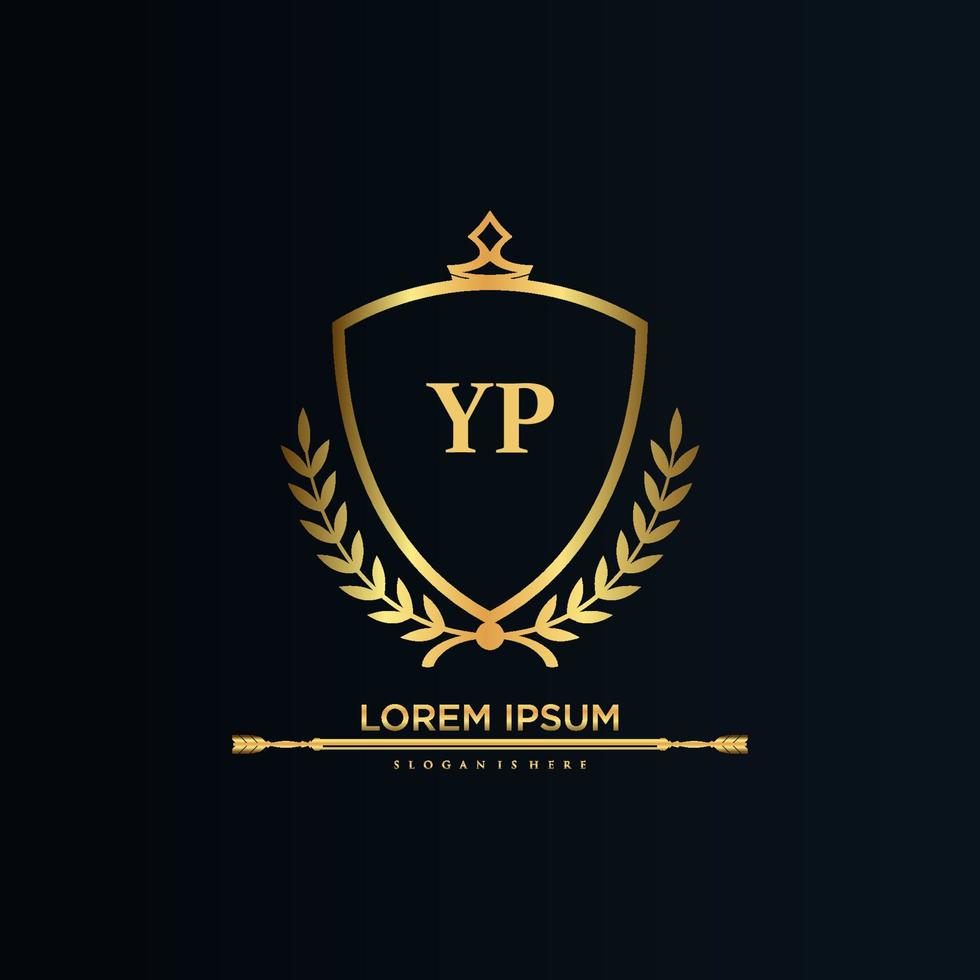 yp carta inicial com royal template.elegant com coroa logo vector, ilustração em vetor logotipo letras criativas.