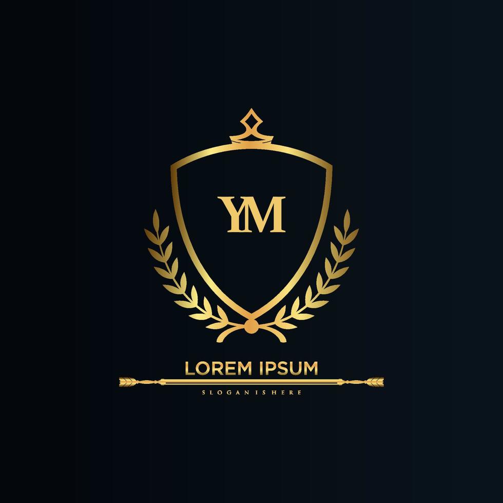 ym letra inicial com royal template.elegant com coroa logo vector, ilustração em vetor logotipo letras criativas.