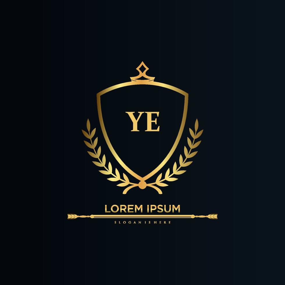 inicial da carta ye com template.elegant real com vetor de logotipo de coroa, ilustração em vetor de logotipo de letras criativas.