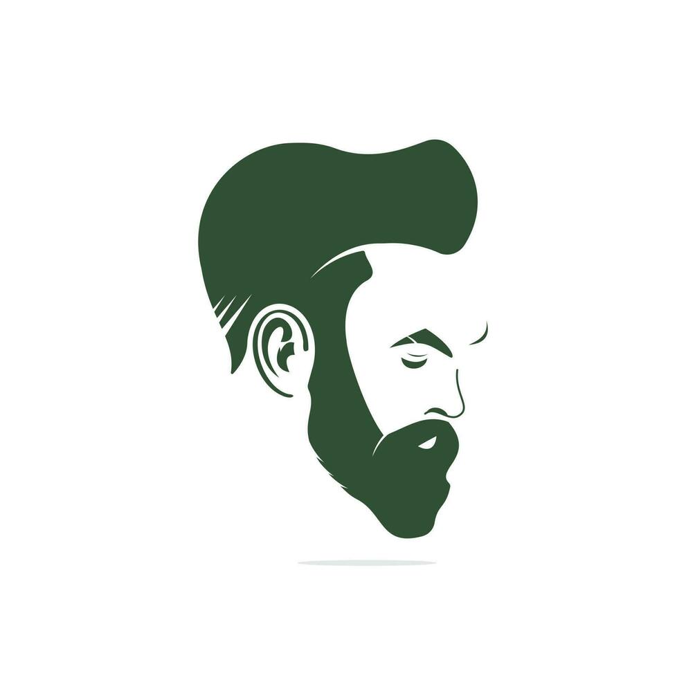 emblema de vetor de barbearia de homem barba hipster. rosto de homem barbudo, personagem hipster.