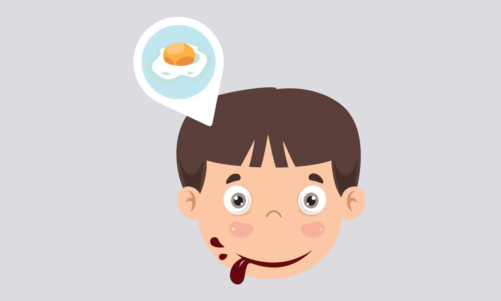 ilustração de uma criança com muita fome sonhando com uma omelete. vetor