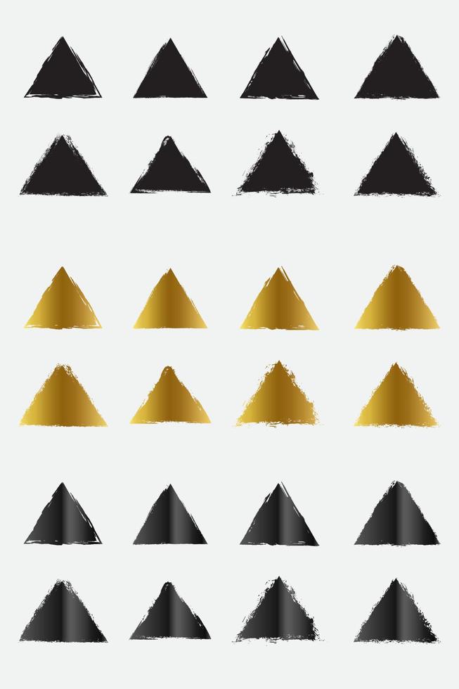 conjunto de armações de borda de triângulo grunge com ouro preto e cor metálica vetor
