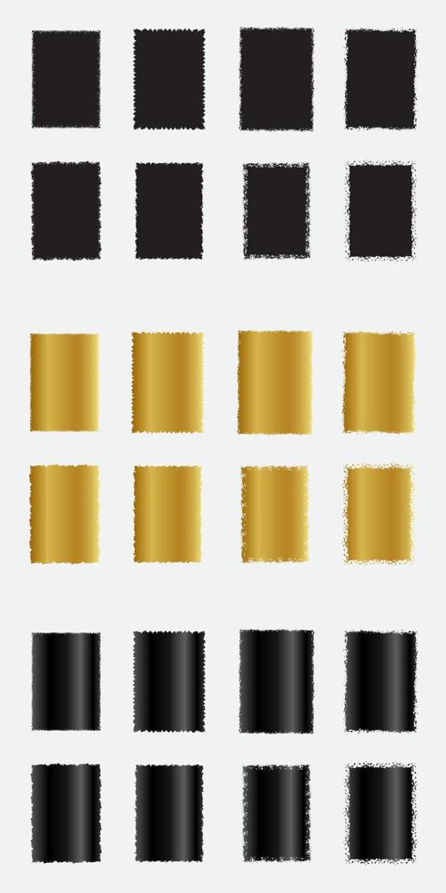 conjunto de armações de borda de retângulo grunge com ouro preto e cor metálica vetor