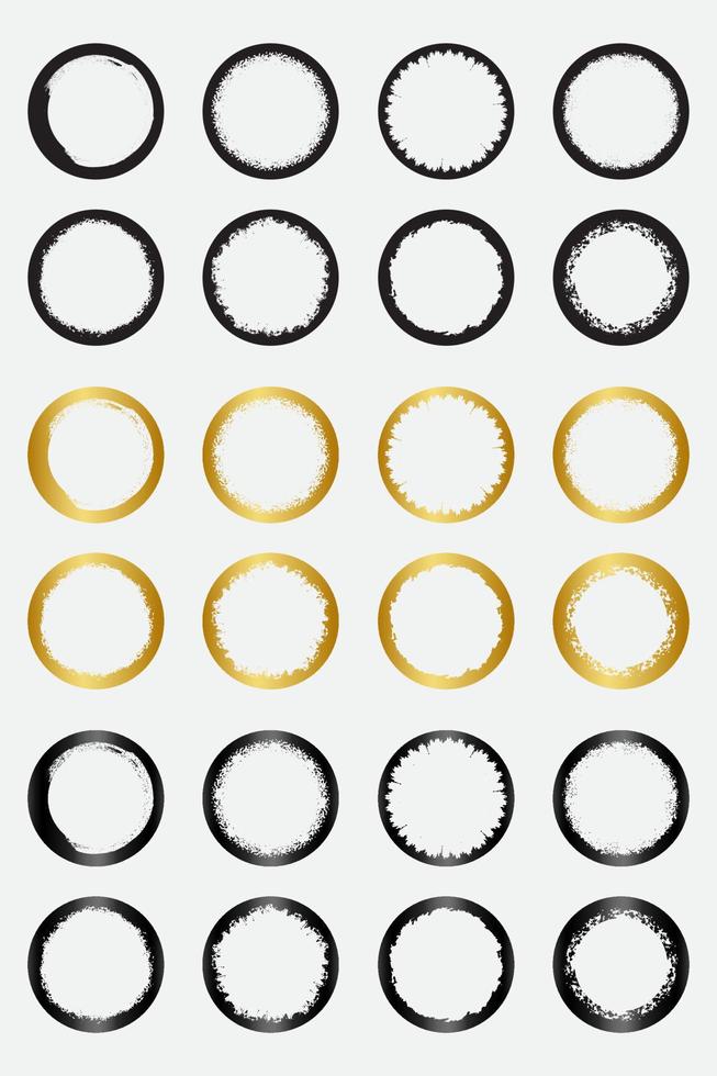 conjunto de armações de borda de círculo grunge com ouro preto e cor metálica vetor