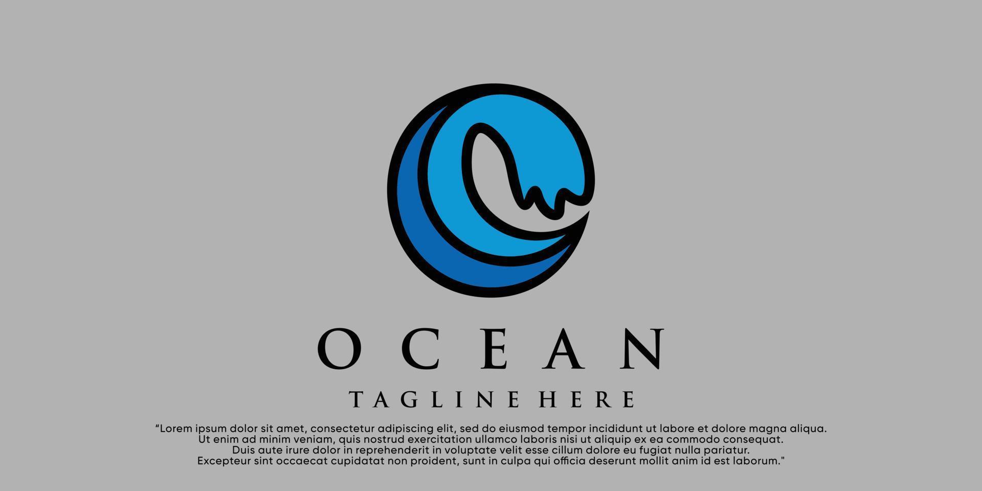 modelo de logotipo do oceano moderno, ilustração de água simples para vetor premium de negócios