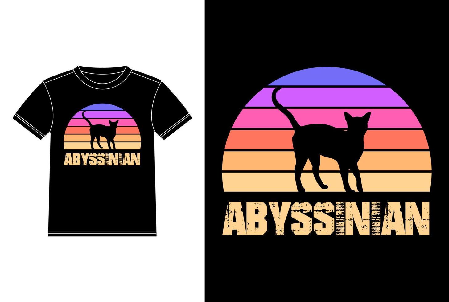 modelo de design de camiseta retro por do sol vintage abissínio, gato abissínio a bordo, vetor de adesivo de janela de carro para amantes de gatos, design de vestuário preto sobre branco