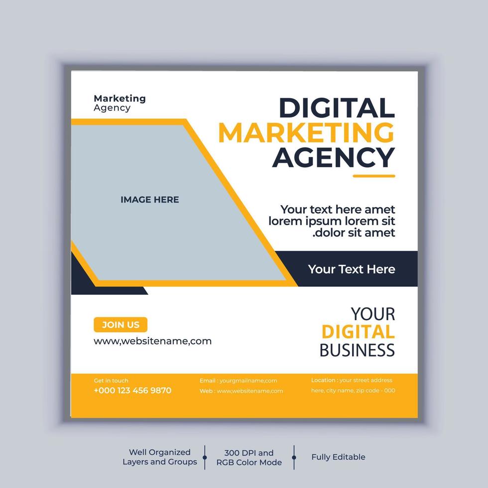 modelo de vetor de design de banner de postagem de mídia social de agência de marketing digital. design de banner de negócios de layout moderno