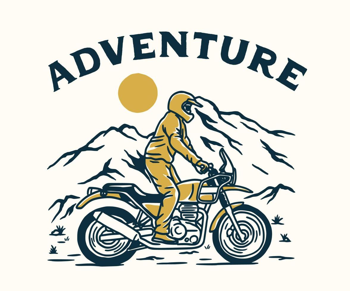 aventura de motocicleta vintage, clube de motocross. ilustração vetorial desenhada à mão vetor