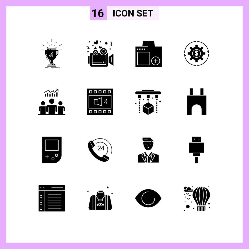 16 ícones em estilo sólido. símbolos de glifos em fundo branco. sinais vetoriais criativos para web móvel e impressão. vetor