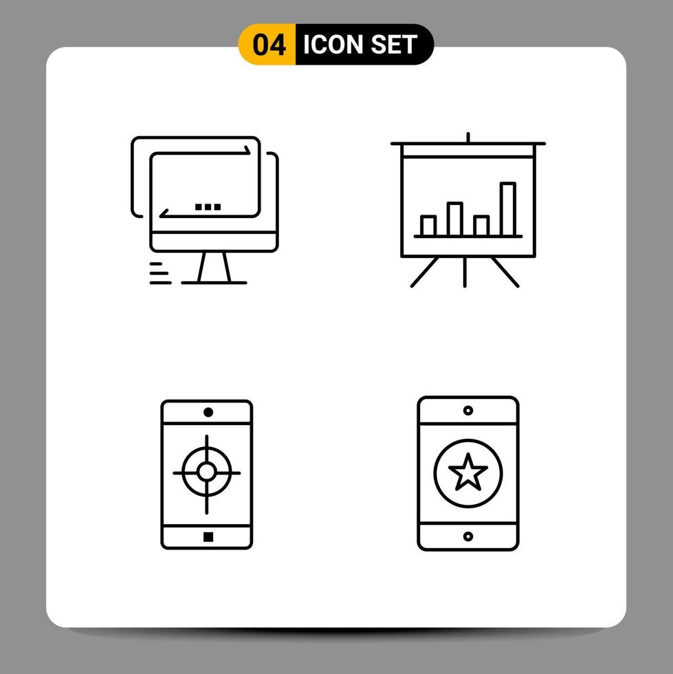 4 sinais de símbolos de contorno do pacote de ícones pretos para designs responsivos em fundo branco. conjunto de 4 ícones. vetor