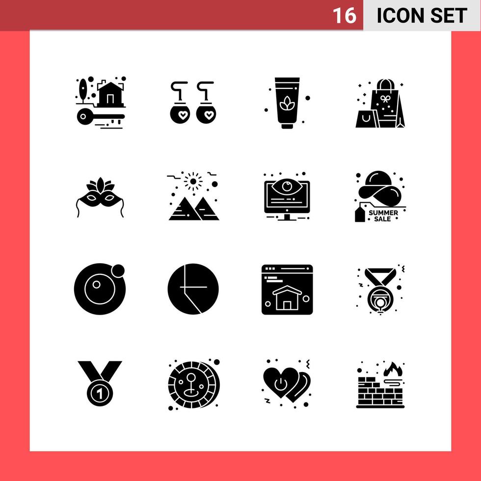 16 símbolos de glifos de estilo sólido do pacote de ícones em fundo branco. sinais simples para design geral. vetor