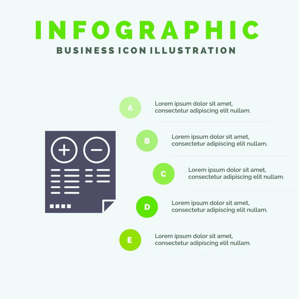 prós contras documento mais menos modelo de apresentação de infográficos apresentação em 5 etapas vetor