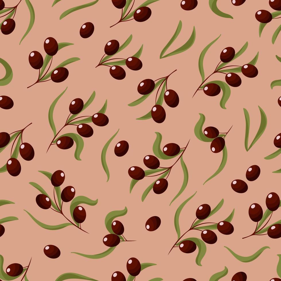 ilustração em vetor vegetal verão brilhante azeitonas. padrões sem costura em cores terrosas da moda. para embalagens de azeite, papel de parede, impressão de tecido, embrulho.