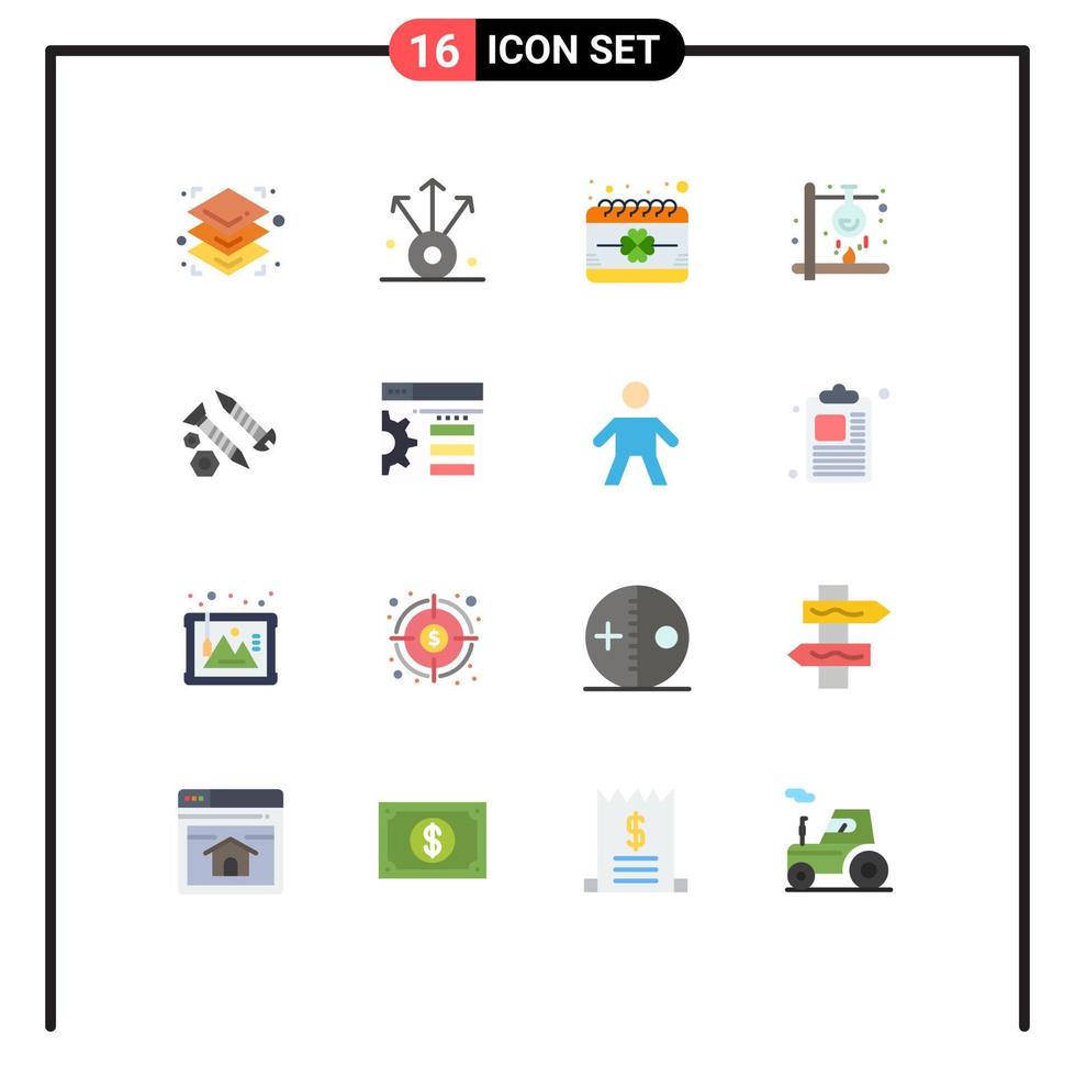 Pacote de cores planas de 16 interfaces de usuário de sinais e símbolos modernos de construção de pacote editável de fogo de laboratório de eventos científicos de elementos de design de vetores criativos