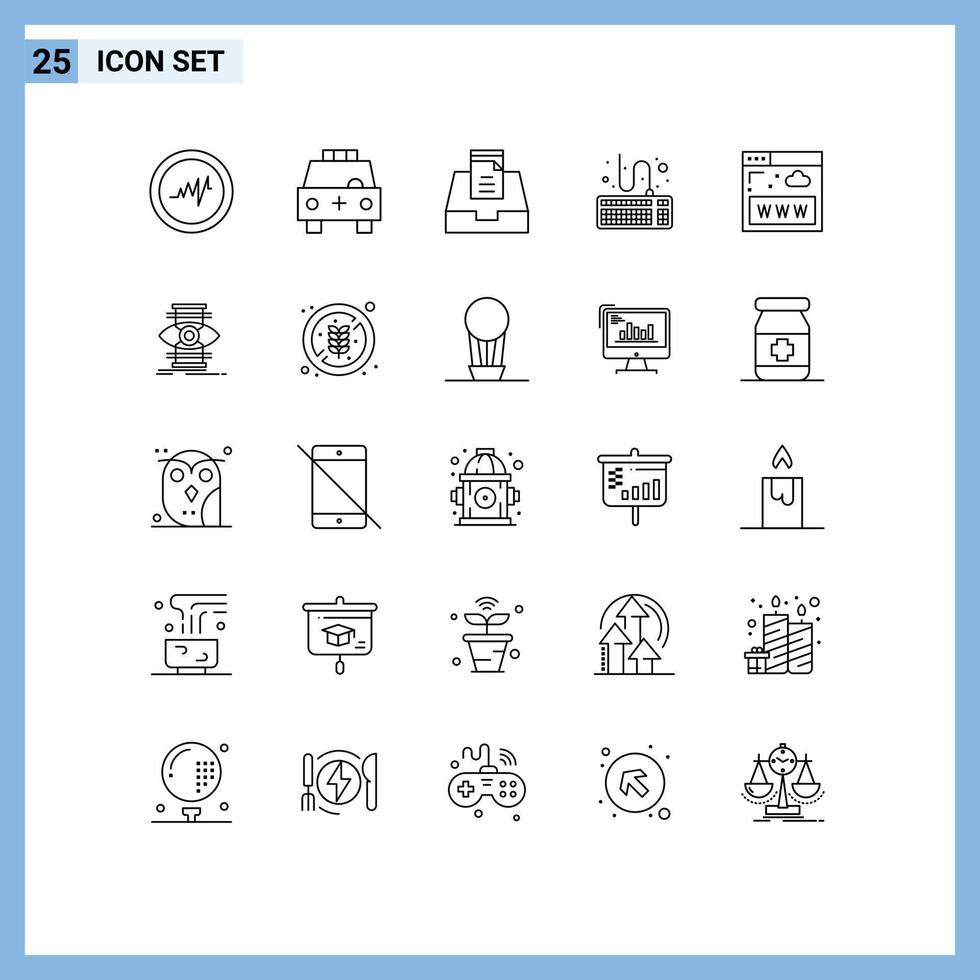 Pacote de linha de interface de usuário 25 de sinais e símbolos modernos de tipo de comunicação de correio da internet www elementos de design de vetores editáveis
