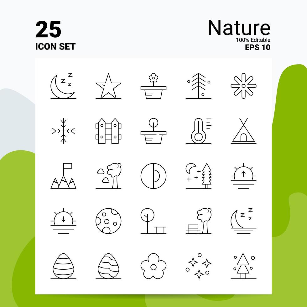 Conjunto de 25 ícones da natureza 100 eps editáveis 10 arquivos de conceito de logotipo de negócios idéias de design de ícone de linha vetor