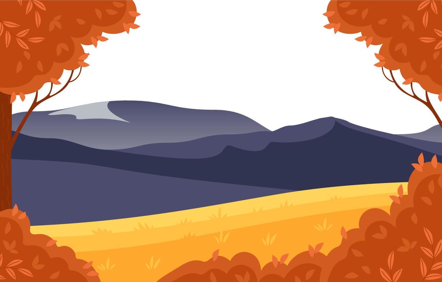 bela paisagem de outono de montanha. grama amarelada, penhasco, árvores, queda de folhas. em tons de cinza alaranjado. turismo, viagens e aventura. para cartazes, cartões postais, banners, site. vetor