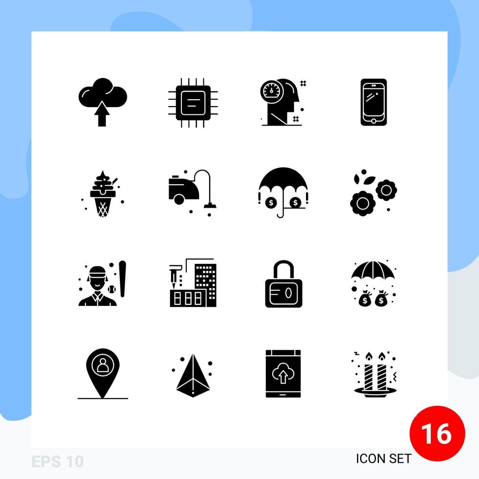 pacote de 16 sinais e símbolos de glifos sólidos modernos para mídia impressa na web, como sobremesa huawei mind elementos de design de vetores editáveis para celular
