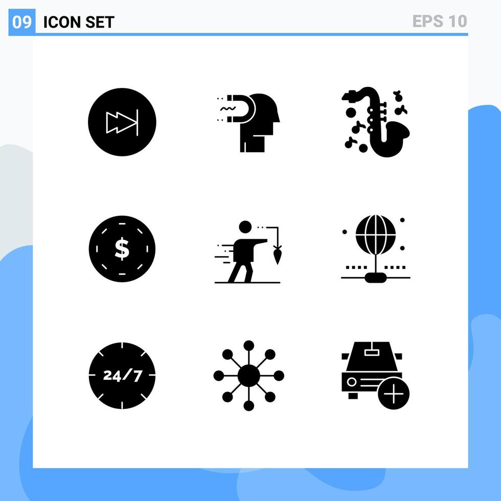 9 glifos sólidos de vetores temáticos e símbolos editáveis de elementos de design de vetores editáveis de negócios de marketing de ienes de negócios
