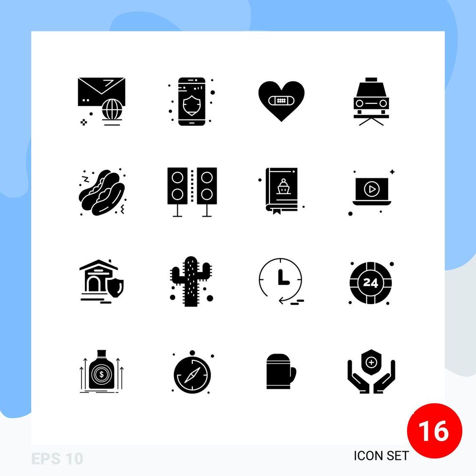 16 ícones criativos sinais e símbolos modernos de fast food cachorro-quente reparo de gesso carro editável elementos de design vetorial vetor