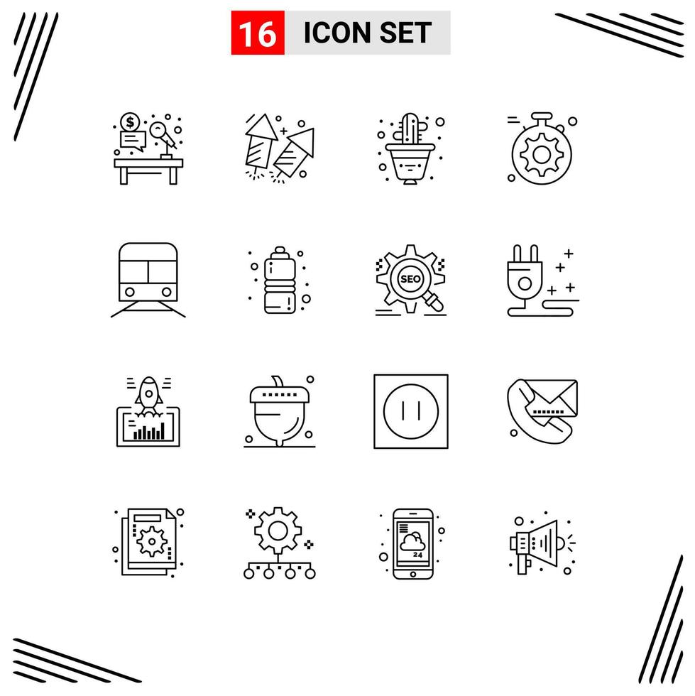 conjunto moderno de 16 contornos de pictograma de elementos de design de vetores editáveis de fábrica de equipamentos de incêndio do metrô