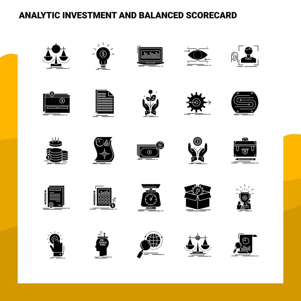 25 investimento analítico e conjunto de ícones de Balanced Scorecard. modelo de ilustração vetorial de ícone glifo sólido para web e dispositivos móveis. ideias para empresa de negócios. vetor