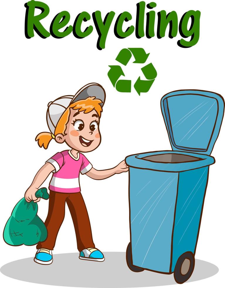 crianças jogando lixo na lixeira crianças poluindo o meio ambiente vetor de desenho animado