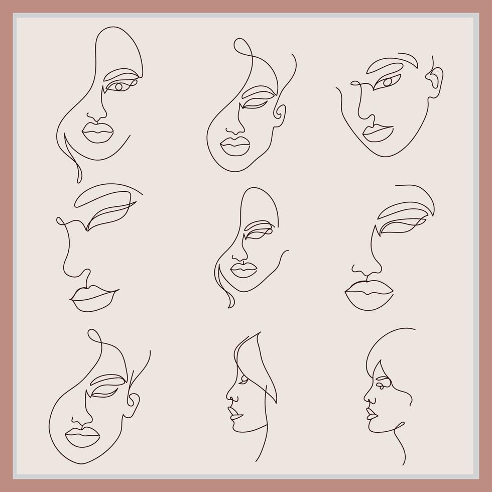 design de arte de linha de rosto de mulheres abstratas vetor