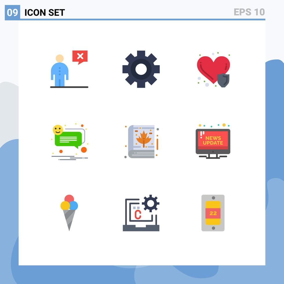 conjunto de pictogramas de 9 cores planas simples de elementos de design de vetores editáveis de seguro de bolha de ciência de notificação de outono
