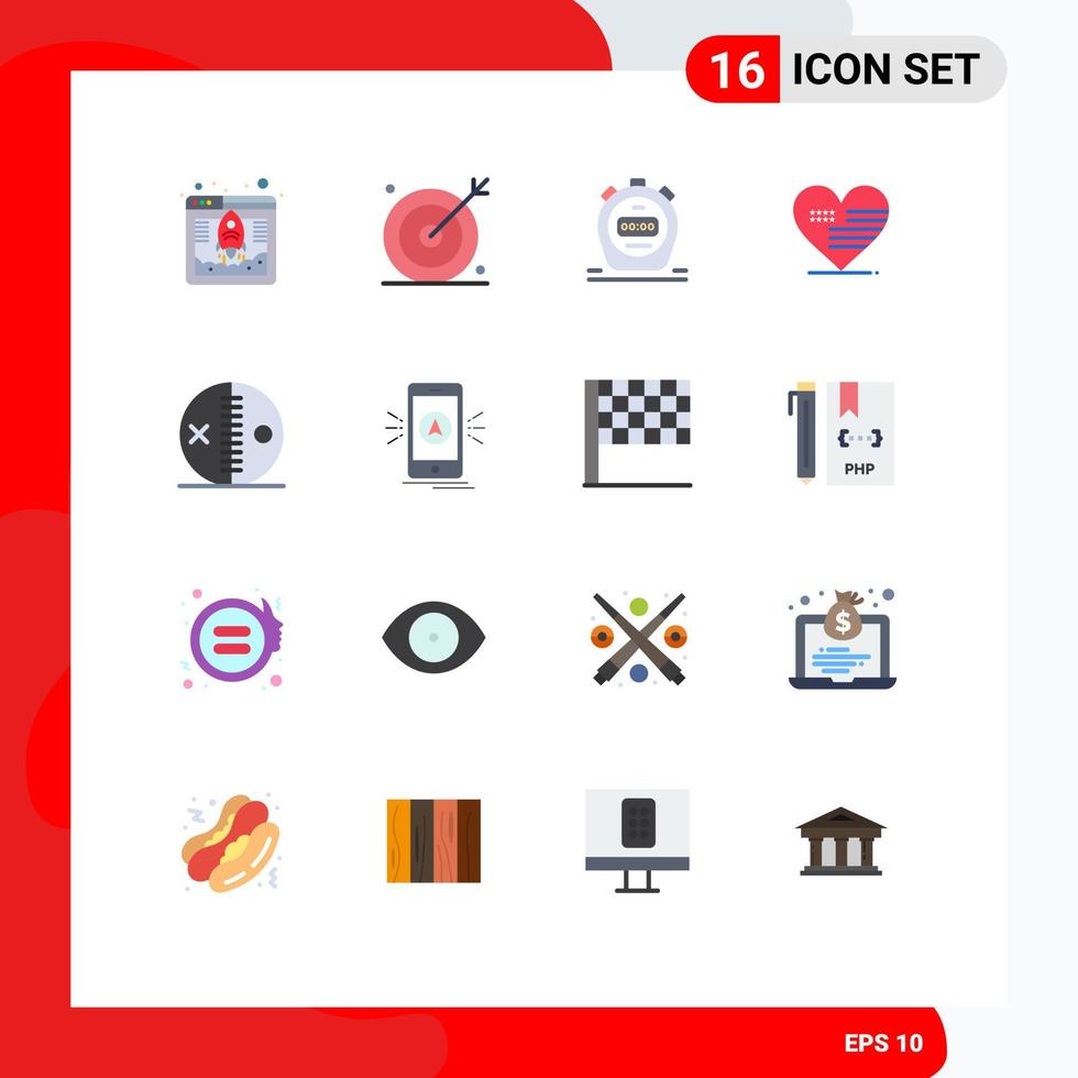 16 cores planas universais definidas para aplicações web e móveis bandeira de boneca seo american heart pacote editável de elementos de design de vetores criativos